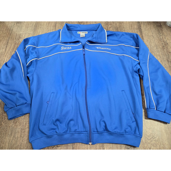 Diadora Royal Blue White Vintage 1990s Soccer Polyester Full Zip Jacket Men's XL - Picture 1 of 5